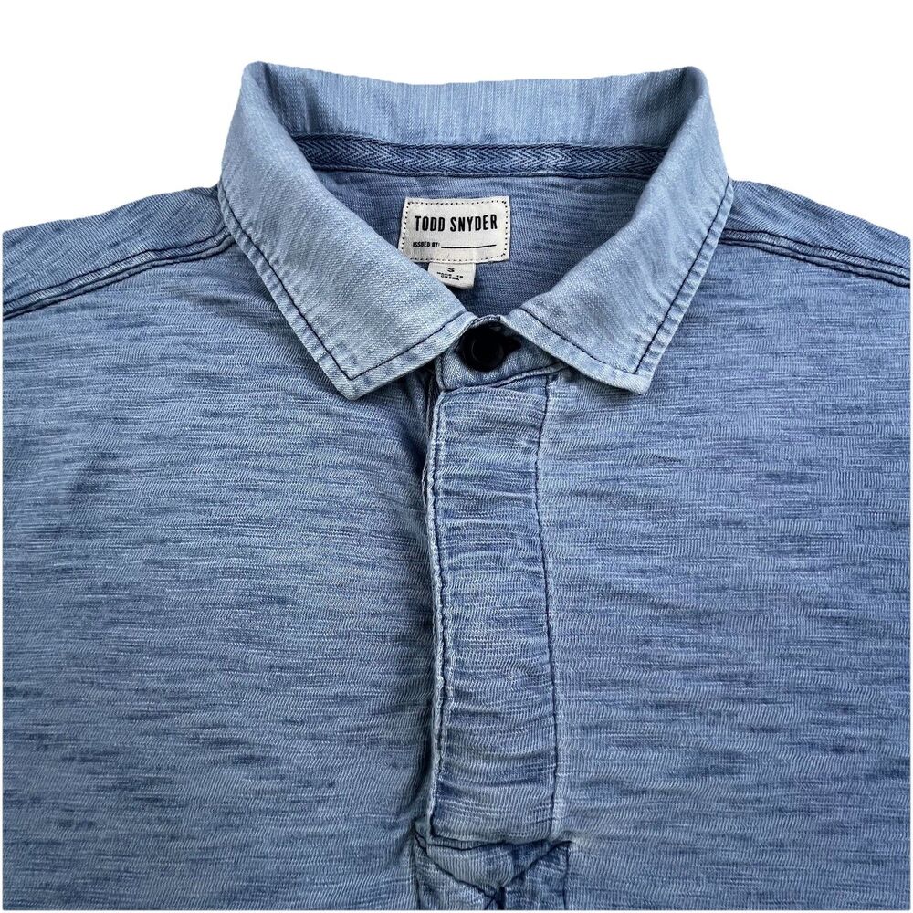 Todd Snyder Rugby Polo Shirt Mens Small Blue Indigo Bleach Wash Long Sleeve